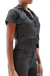 Stripes with attitude. Cropped suit jacket short sleeve