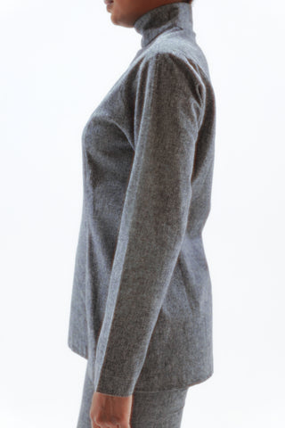 Asymmetrical zipped linen high-neck