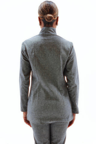 Asymmetrical zipped linen high-neck